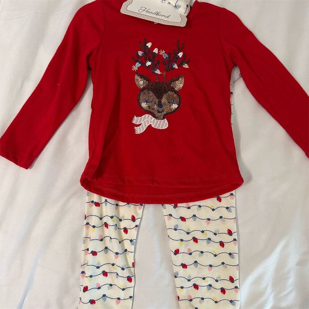 Nannette Toddler Girls 3-Piece Reindeer Fleece Outfit Set Christmas 24 month